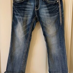 Rock Revival Blue Ankle Cropped Jeans with Distressed Look
